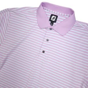 Footjoy  Golf Polo Shirt Men's Large Pink White Stripe Short Sleeve Stretch Logo